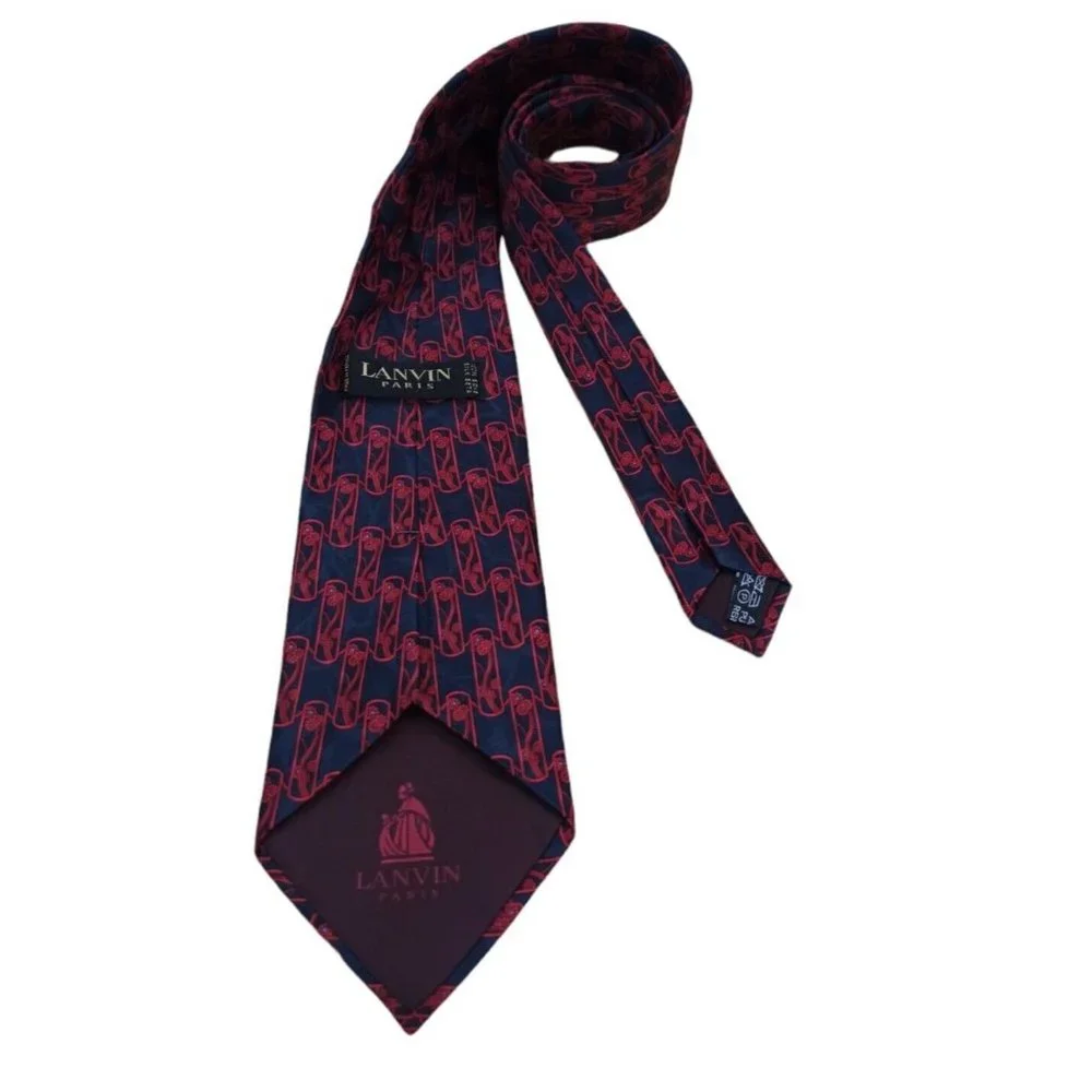 LANVIN Blue Geometric Floral Silk Tie FRANCE 58